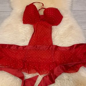 La Senza Red Lingerie with Attached Bra and Tie Up Skirt Dress in Large NWT